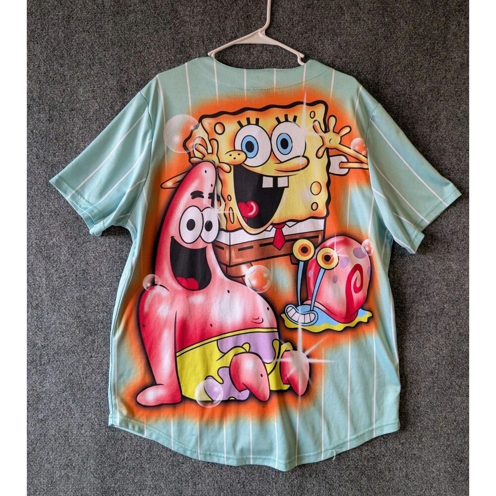 Nickelodeon SpongeBob Baseball Jersey Shirt Mens XLarge Aqua Patrick Gary 99